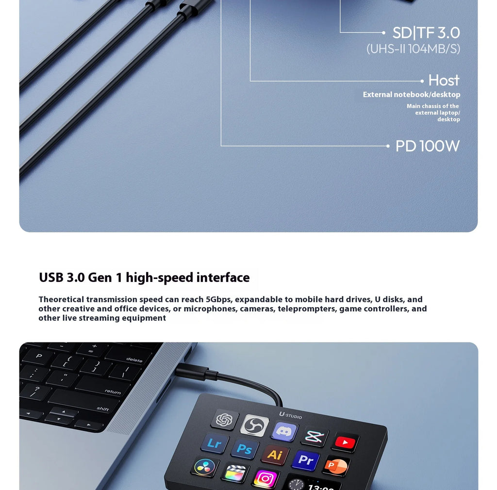 Ulanzi D200H Stream deck Production Console and Studio Controller 13 LCD Keys Streamdeck for Vlog Content Creation Video Editing