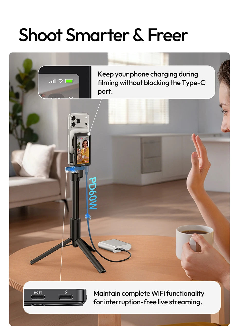 Ulanzi VM1 Vlog Selfie Monitor Screen for iphone 17 16 15 Android Smartphone 4K Magnetic for Studio Vlog Photography Shots