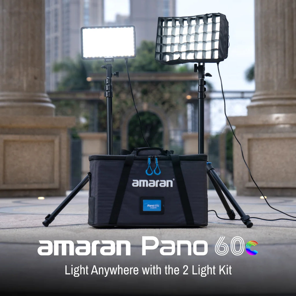 amaran Pano 60c 2-Light Kit Panel Lights 60W RGBWW LED Video Studio Light w/Light Stand for Video Recording Game Streaming