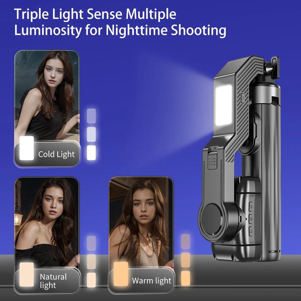 Q31 Gimbal Stabilizer Single-Axis Handheld Selfie Stick Tripod with Auto Face Tracking & Fill Light for Mobile Phone