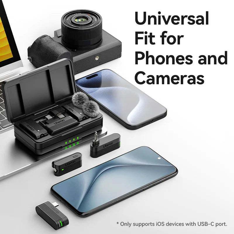 Ulanzi A100 Wireless Lavalier Microphone for Smartphones Cameras 20M Transmission for Street Interviews Vlogging Music Recording