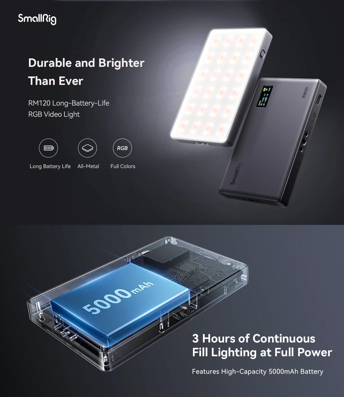 SmallRig RM120 RGB Video Light Portable Studio Photo Light Camera Light for Photography 2500K ~ 8500K 3808