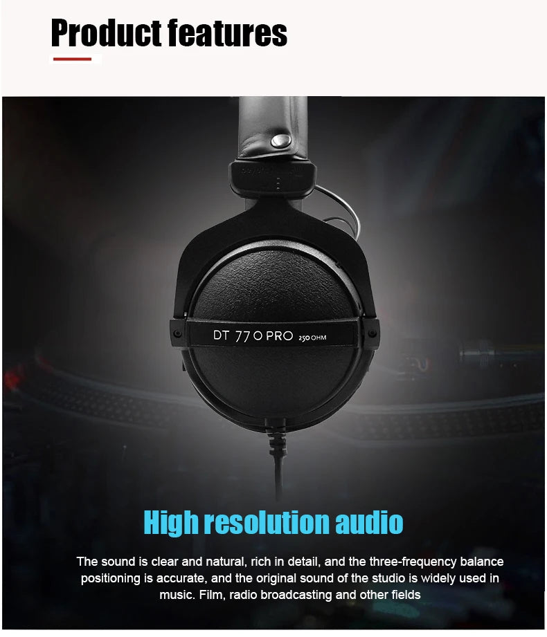 Hot Sale DT770 PRO Studio Dynamic Headphones Closed-Back 80/250 Ohm Professional Monitor Headset   for Recording/