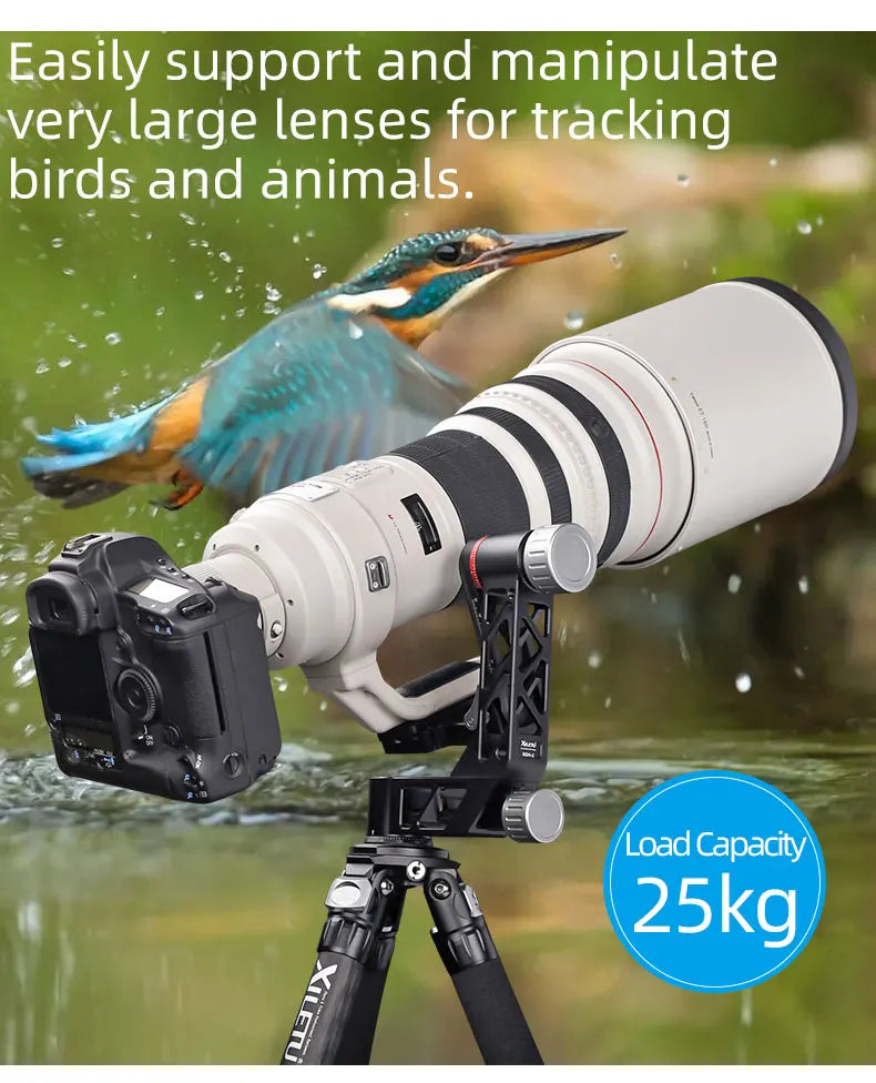 Professional Heavy Duty Gimbal Head 360 Degree Panoramic Gimbal Head Mount for Tripod DSLR Camera Telephoto Lens Tripod Head