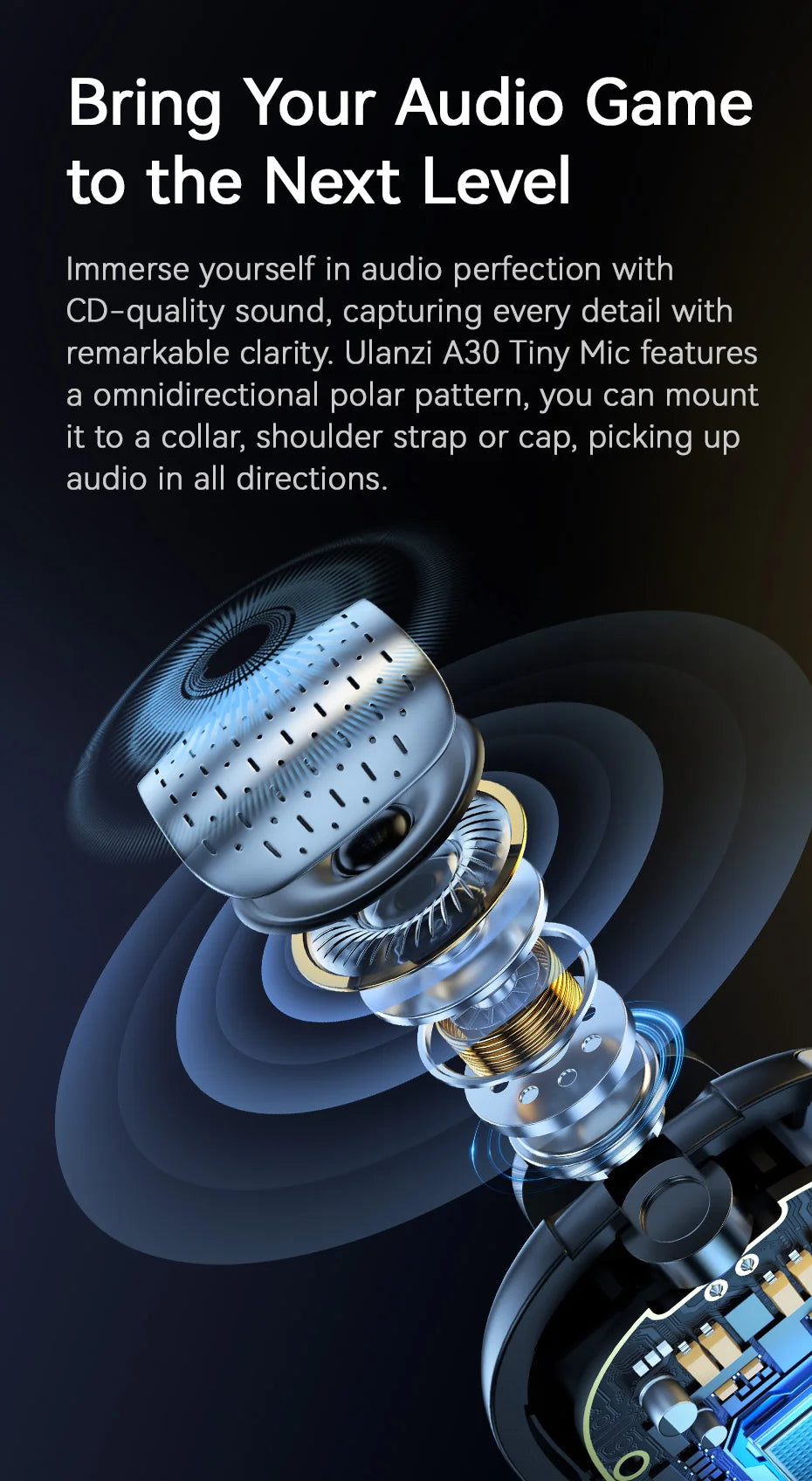 Ulanzi A30 Tiny Mic Wireless Lavalier Microphone 50M Audio Video Voice Recording Mic for iPhone 16 15 Android Phone DSLR Cameras