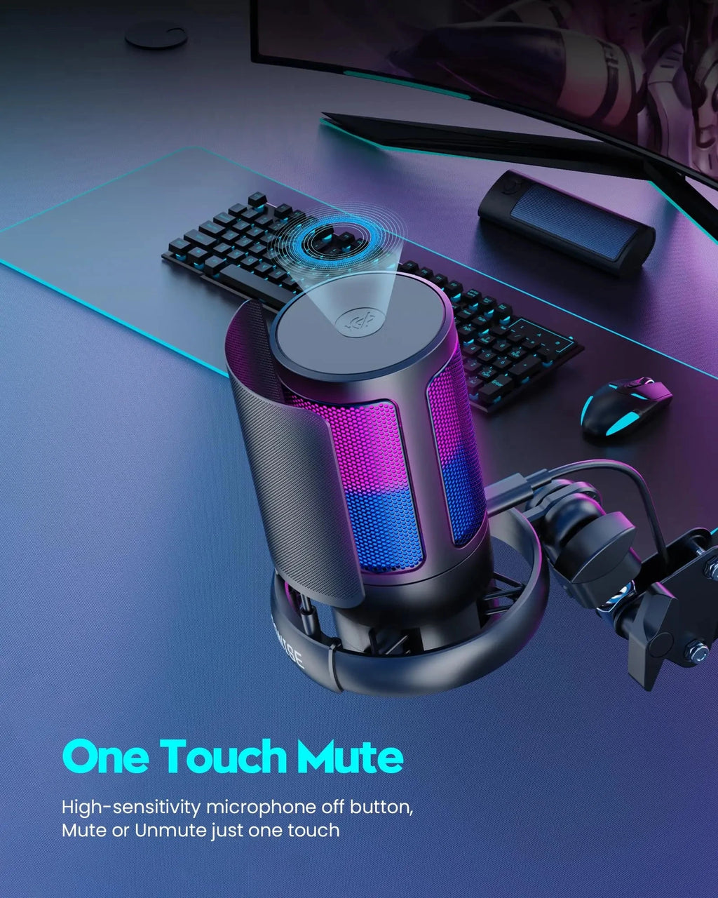 USB Condenser Microphone ME6S Professional Mic for livestreaming Studio Recording Microphone AmpliGame RGB Gaming Microphone