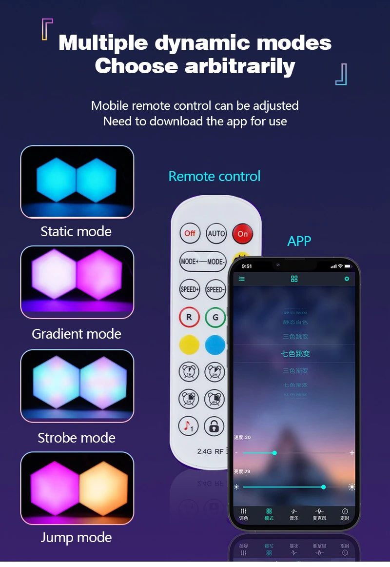 Tuya Smart RGB Quantum Light DIY Decor LED Wall Lamp APP Sound Pickup Game Room Music Rhythm Festival Atmosphere Esports Light