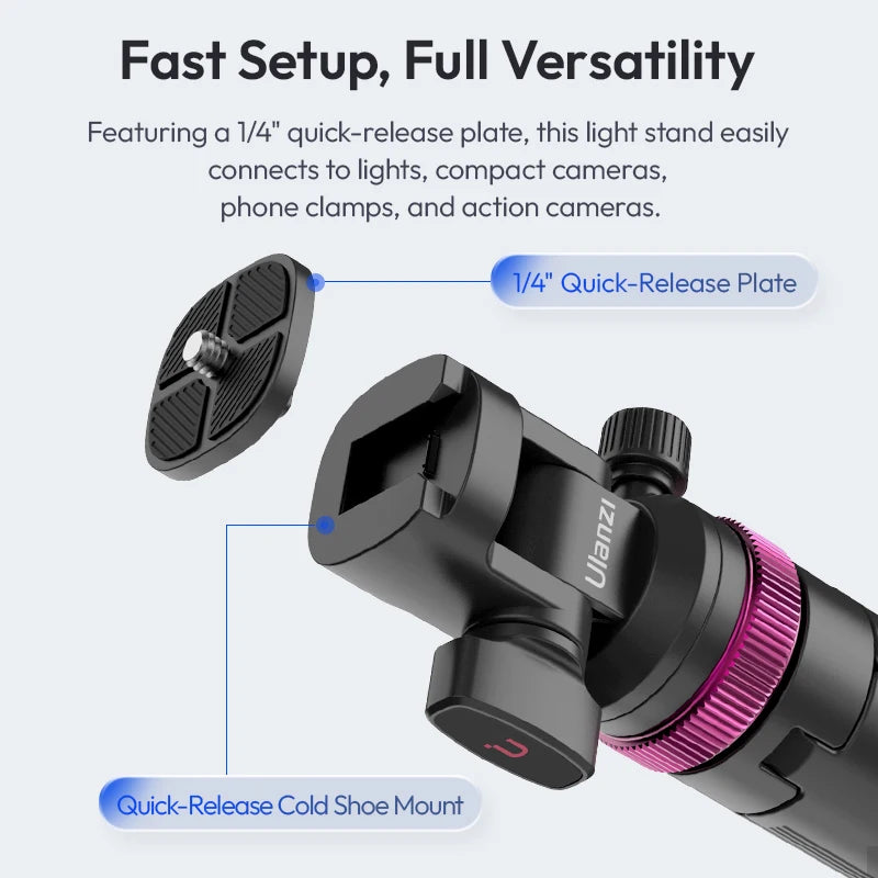 Ulanzi MT-89 2M Quick Release Light Stand Extendable Tripod with Cold Shoe Mount 1/4'' QR Plate for DSLR Camera Video Light Mic