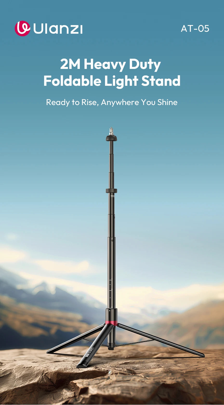 Ulanzi AT-05 2M Heavy Duty Foldable Tripod Light Stand for DSLR Camera Video Light Photography Studio Livestreaming Max Load 5KG