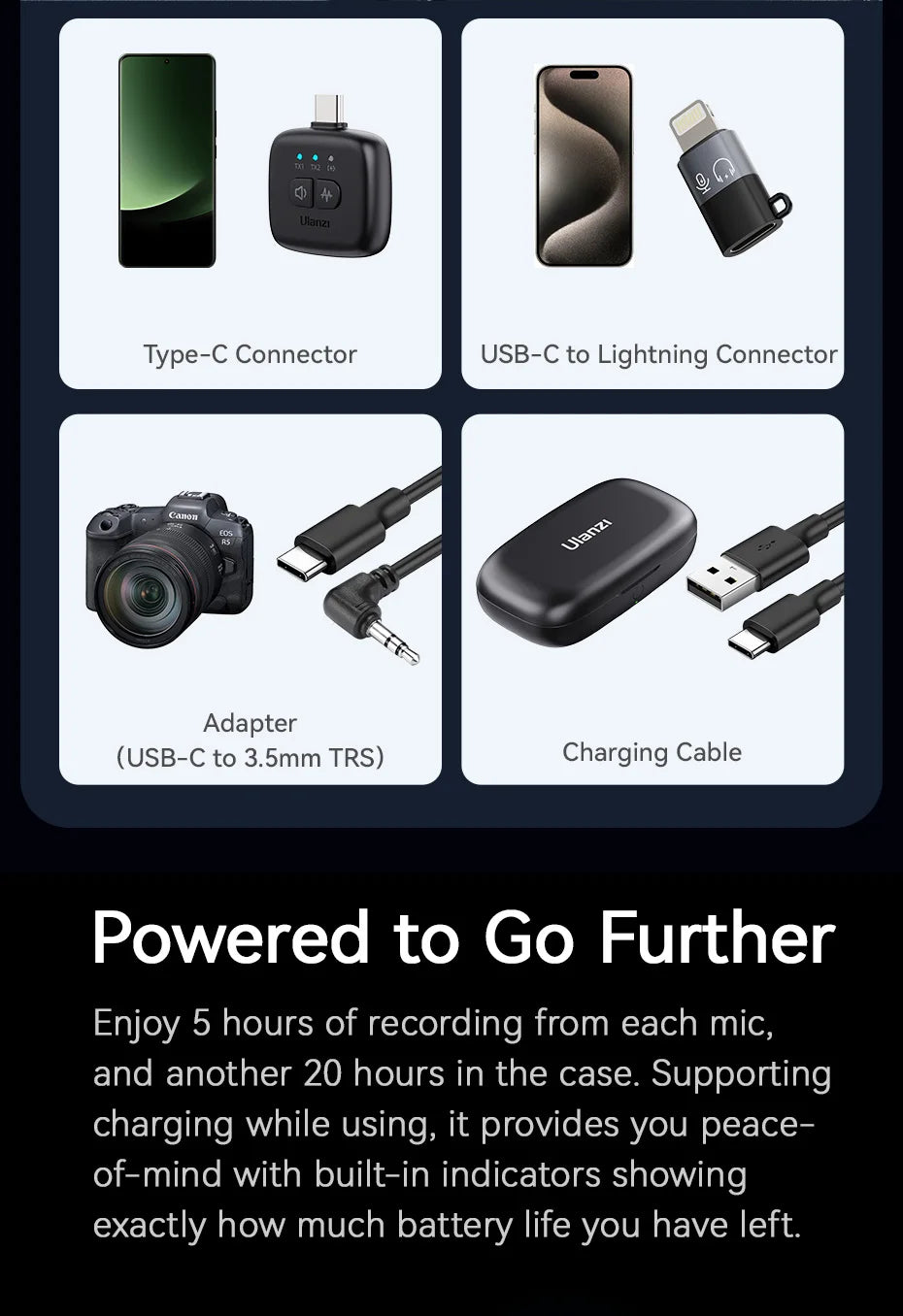 Ulanzi A30 Tiny Mic Wireless Lavalier Microphone 50M Audio Video Voice Recording Mic for iPhone 16 15 Android Phone DSLR Cameras