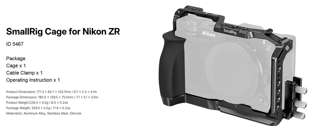 SmallRig Full Camera Cage Kit for Nikon ZR with Top and Side Handle Camera Extended Protection Cage Photography Accessory