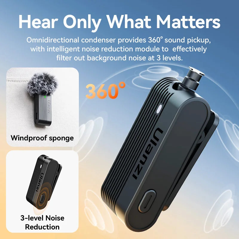 Ulanzi A100 Wireless Microphone Lavalier MIC for iPhone 16 15 Pro（Max） Camera Sound Recording Real-time Monitoring  J12 Upgrade