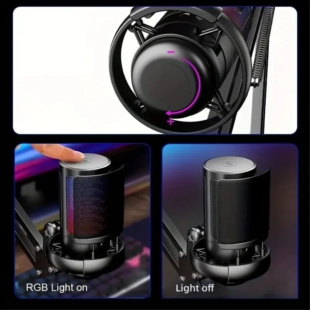 USB Condenser Microphone ME6S Professional Mic for livestreaming Studio Recording Microphone AmpliGame RGB Gaming Microphone