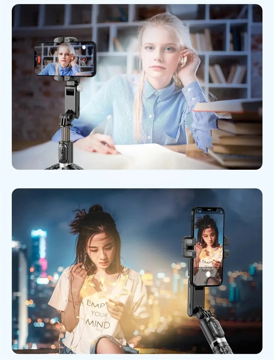 FANGTUOSI 360 Rotation Gimbal,Selfie Stick Tripod With Shutter Fill Light Following Shooting,Stabilizer for Smartphone Live/Vlog