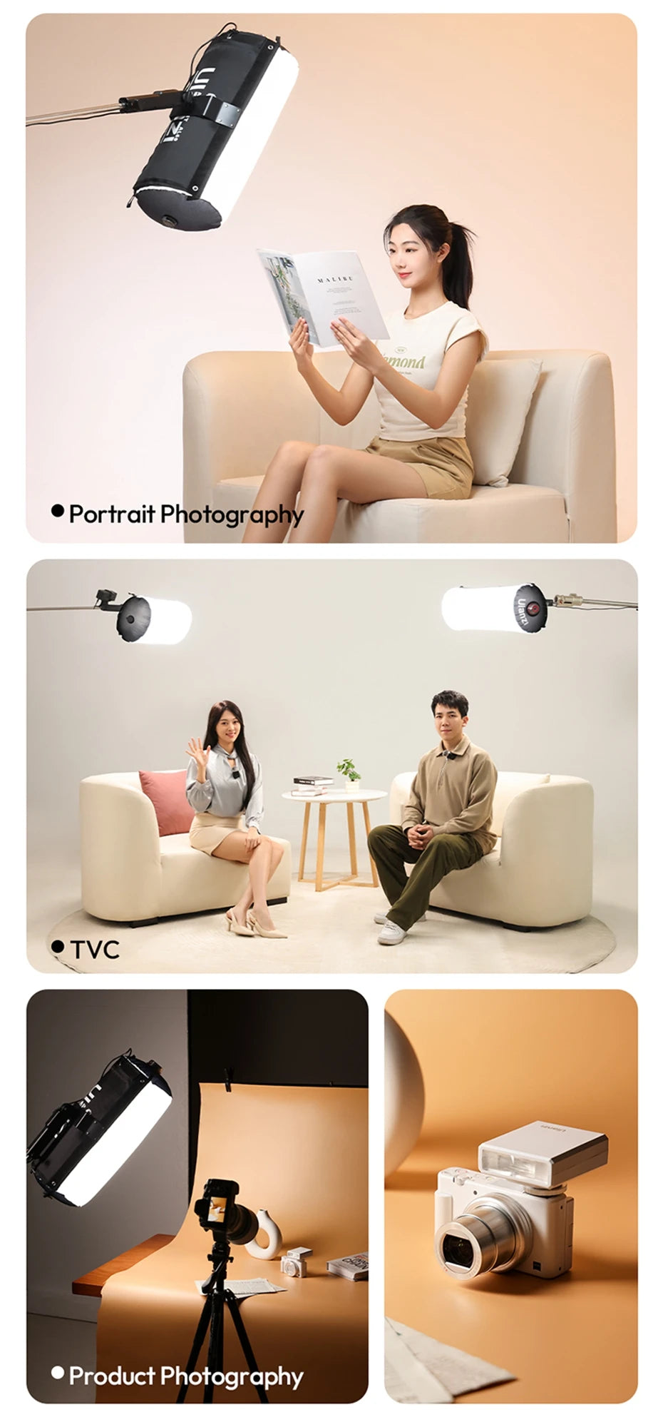 Ulanzi AL60 60W / AL120 120W Inflatable Air Tube Light APP Control LED Video Light Bi-Color Light Stick w Handle for Photography