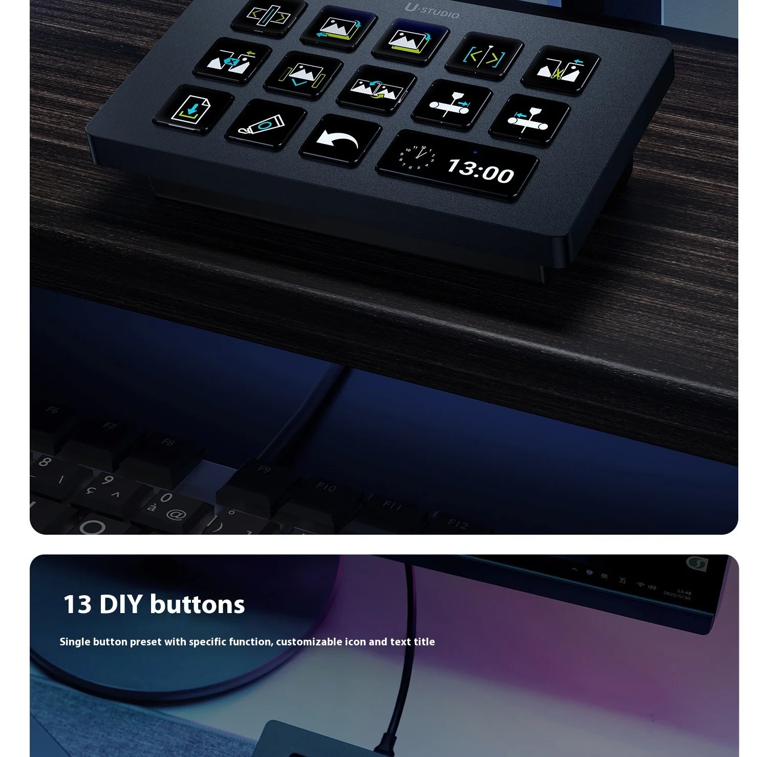 Ulanzi D200H Stream deck Production Console and Studio Controller 13 LCD Keys Streamdeck for Vlog Content Creation Video Editing