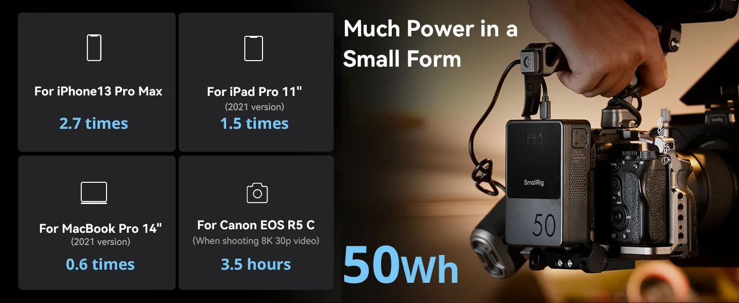 SMALLRIG V Mount Battery VB50 50Wh 3400mAh V Lock Battery with 45W Output USB-C D-TAP USB-A Dual DC Ports for Camera Camcorder