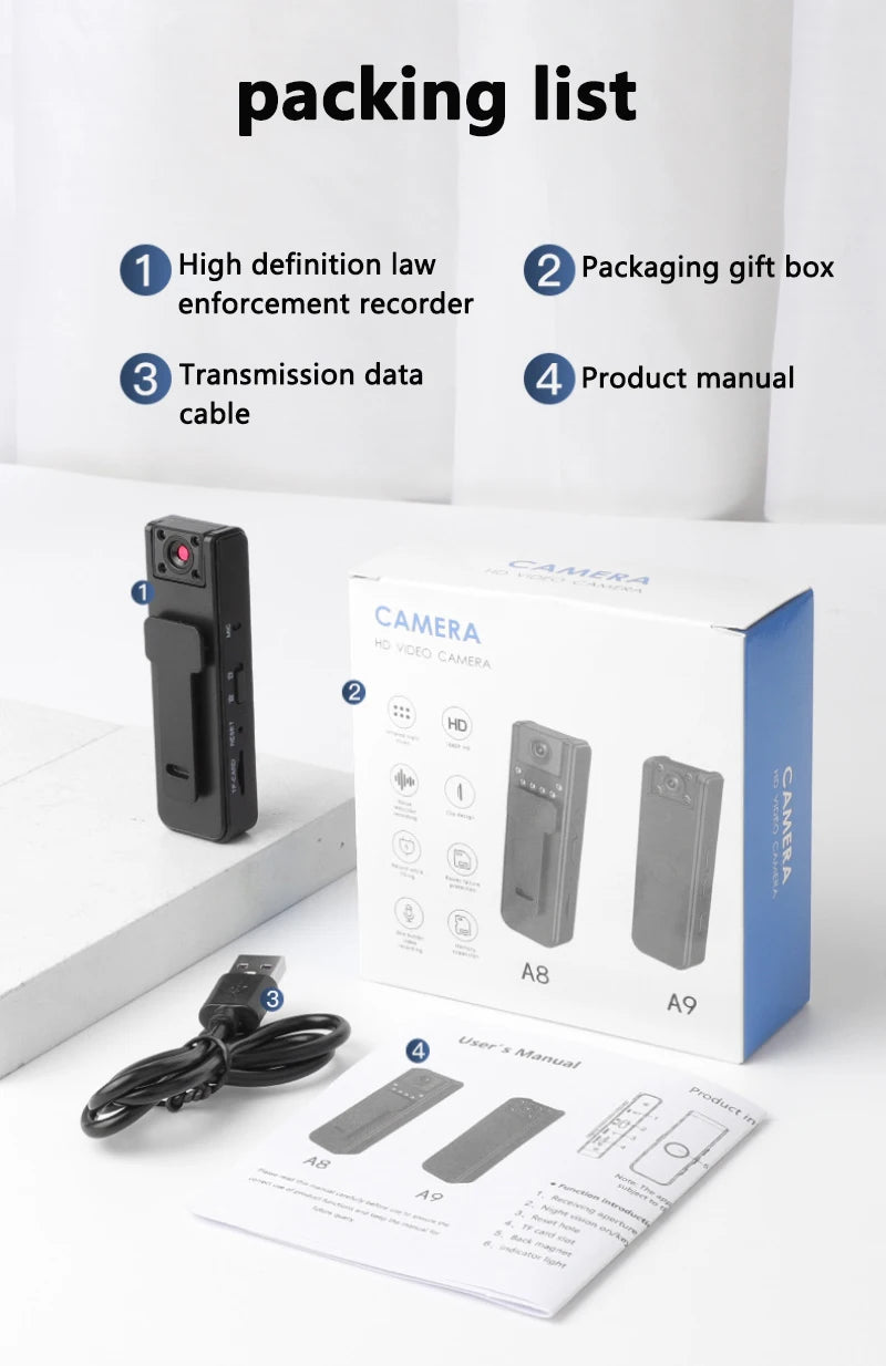 Xiaomi A9 Mini Handheld Camera 1080P HD Infrared Night Vision Back Clip Camera Recorder Outdoor Sports Riding Handheld Camera