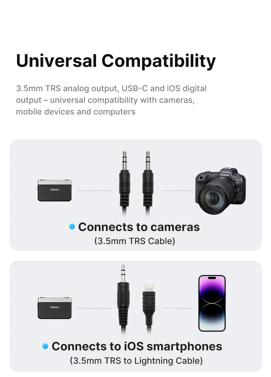 Ulanzi U-Mic Wireless Mic Stereo Microphone Lavalier Microphone for Smartphone DSLR for Interview Video Vlog Gaming Mic