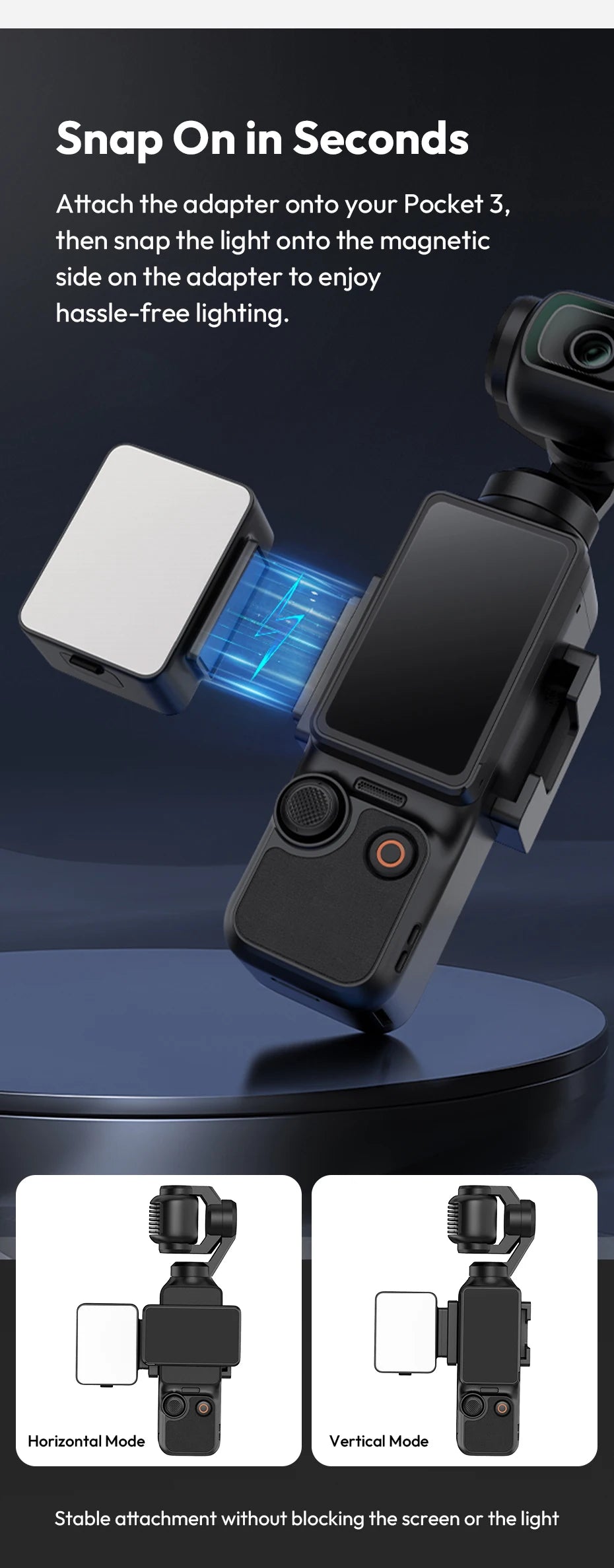 Ulanzi LM001 Pocket 3 Mini Light 3-Level Soft Light LED Video Light for DJI OSMO Pocket 3 for Photography Livestreaming Vlog