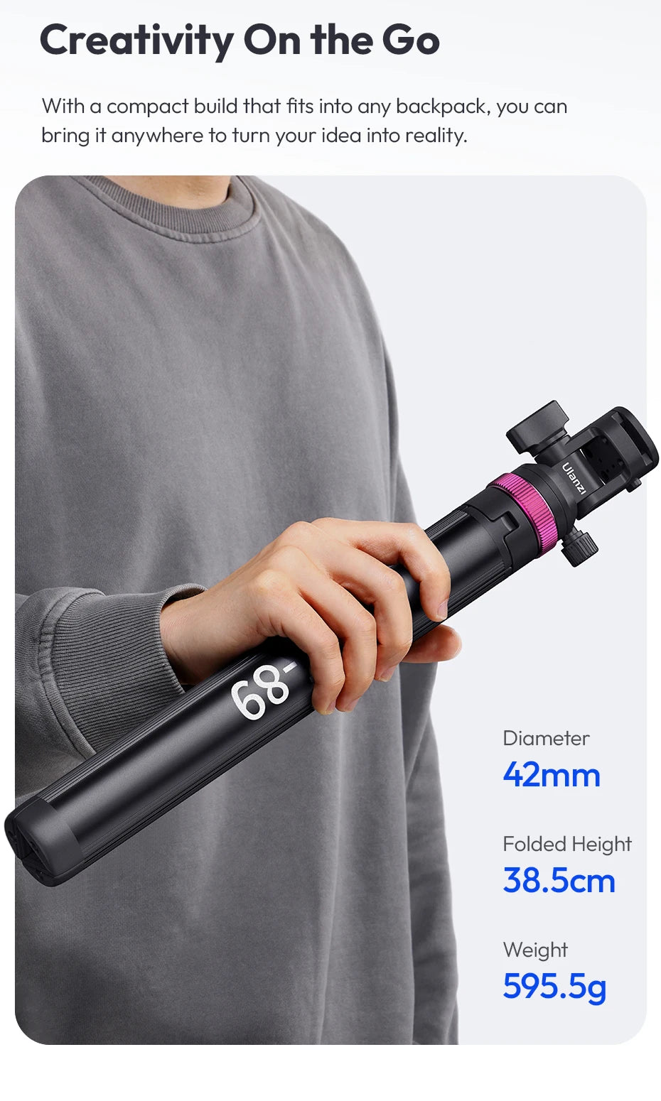 Ulanzi MT-89 2M Quick Release Light Stand Extendable Tripod with Cold Shoe Mount 1/4'' QR Plate for DSLR Camera Video Light Mic