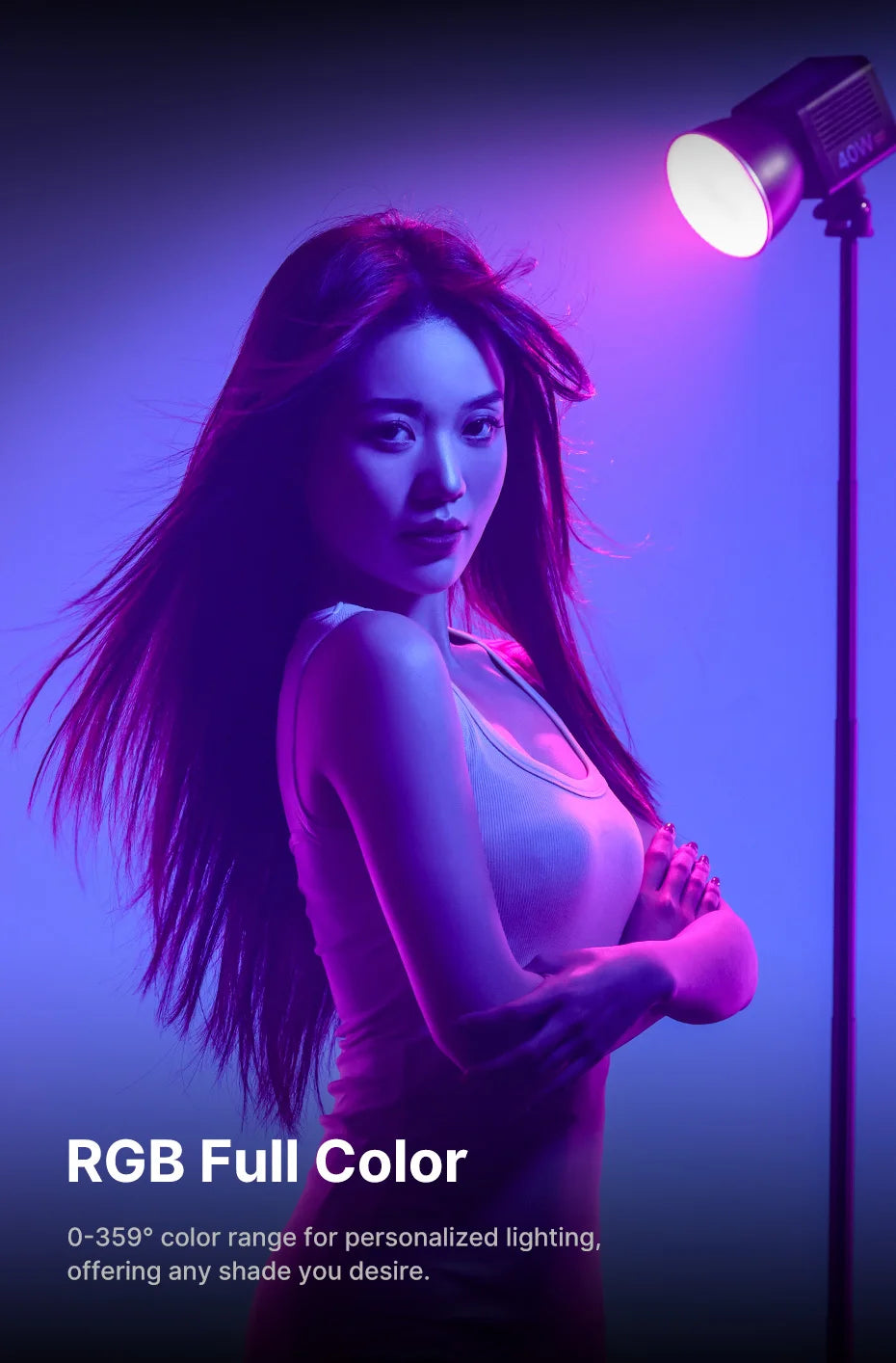 Ulanzi L024 40W RGB Video Light 2500-6500K Bi-color 0-359° RGB COB Light Mini Bowens Mount Fill Light 3400mAh COB Light