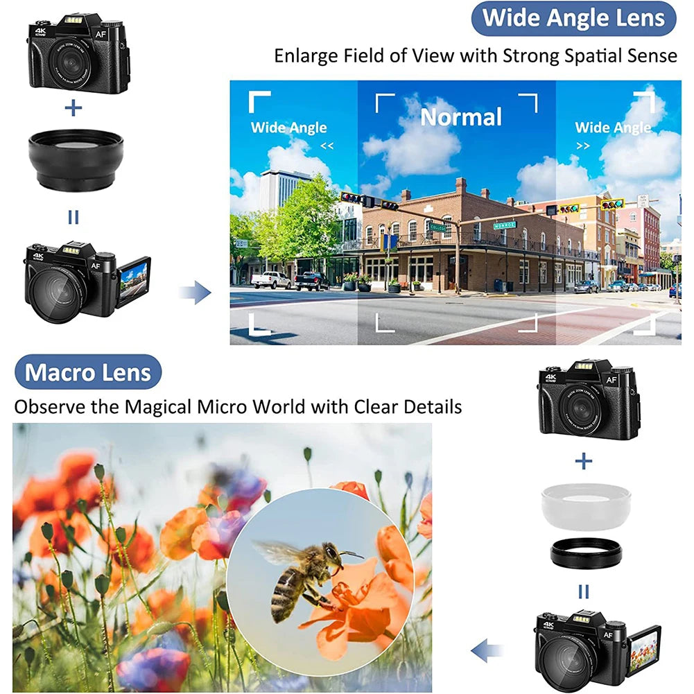 HD Digital Camera 4K 16X 48MP Zoom Vlogging Camera Flip Screen Wifi Recorder Lithium battery 1500MA HDMI-Compatible interface