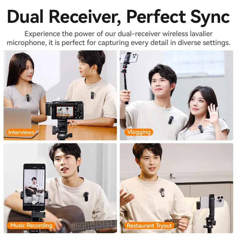 Ulanzi A100 Wireless Microphone Lavalier MIC for iPhone 16 15 Pro（Max） Camera Sound Recording Real-time Monitoring  J12 Upgrade