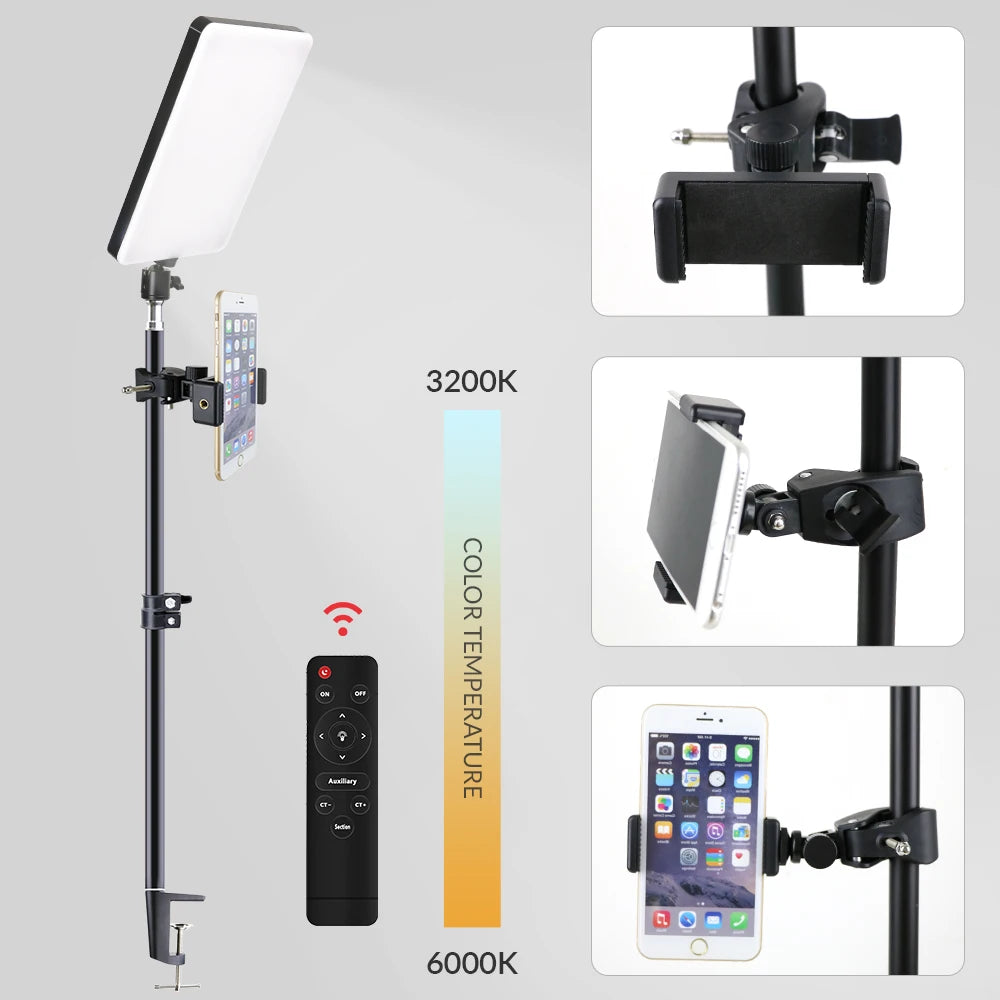 LED Video Light With Professional Tripod Stand Remote Control Dimmable Panel Lighting Photo Studio Live Photography Fill-in Lamp