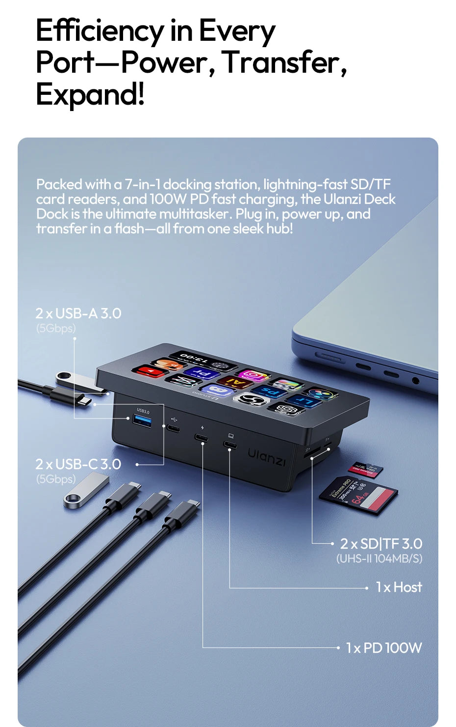 Ulanzi D200H Deck Dock Streaming Controller for Photography Desk Intelligent Lighting Control Office Assistant Streaming Control