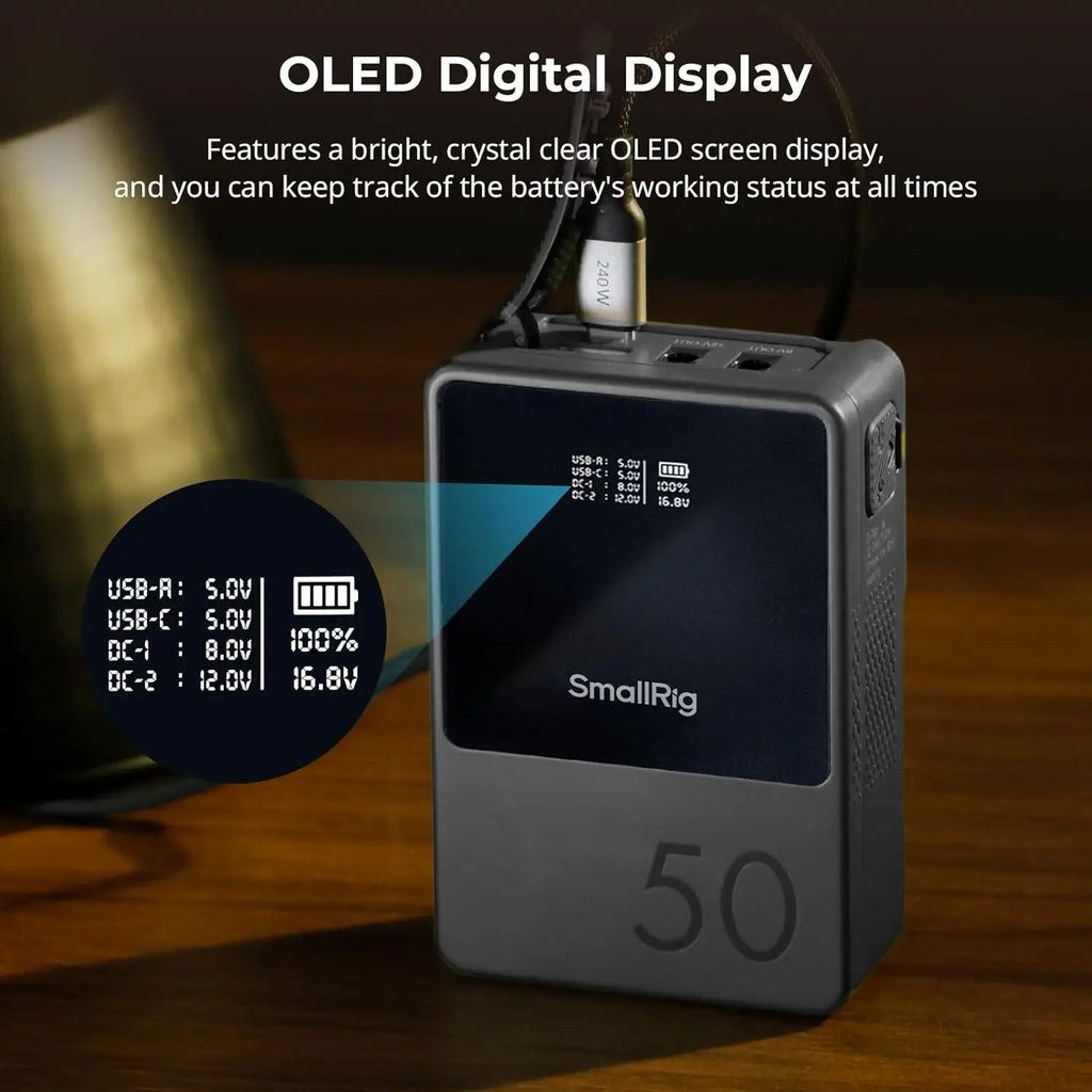 SMALLRIG V Mount Battery VB50 50Wh 3400mAh V Lock Battery with 45W Output USB-C D-TAP USB-A Dual DC Ports for Camera Camcorder