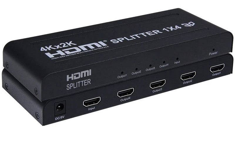 4K 3D 1x4 HDMI Splitter 1x2 Video Distributor 1 in 4 Out 2 Out 4K60Hz Dual Display for PS3 PS4 Camera Laptop PC To TV Monitor