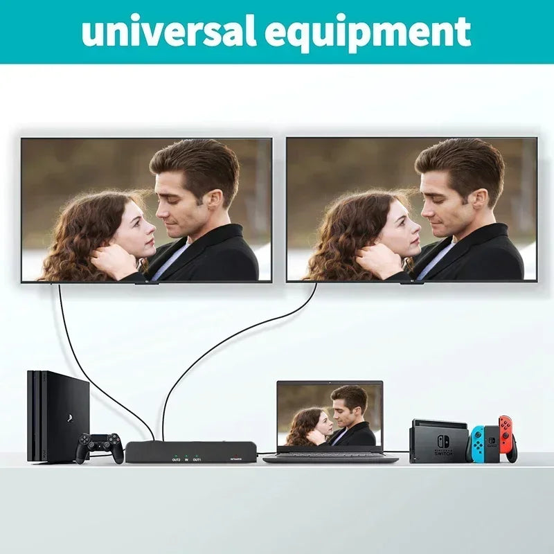 4K 3D 1x4 HDMI Splitter 1x2 Video Distributor 1 in 4 Out 2 Out 4K60Hz Dual Display for PS3 PS4 Camera Laptop PC To TV Monitor