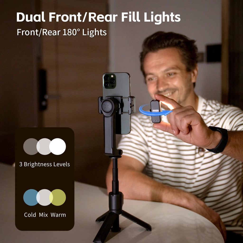 Gimbal Stabilizer Fill Light Selfie Stick Foldable Wireless Tripod with Bluetooth Shutter Monopod for IOS Android Live Streaming