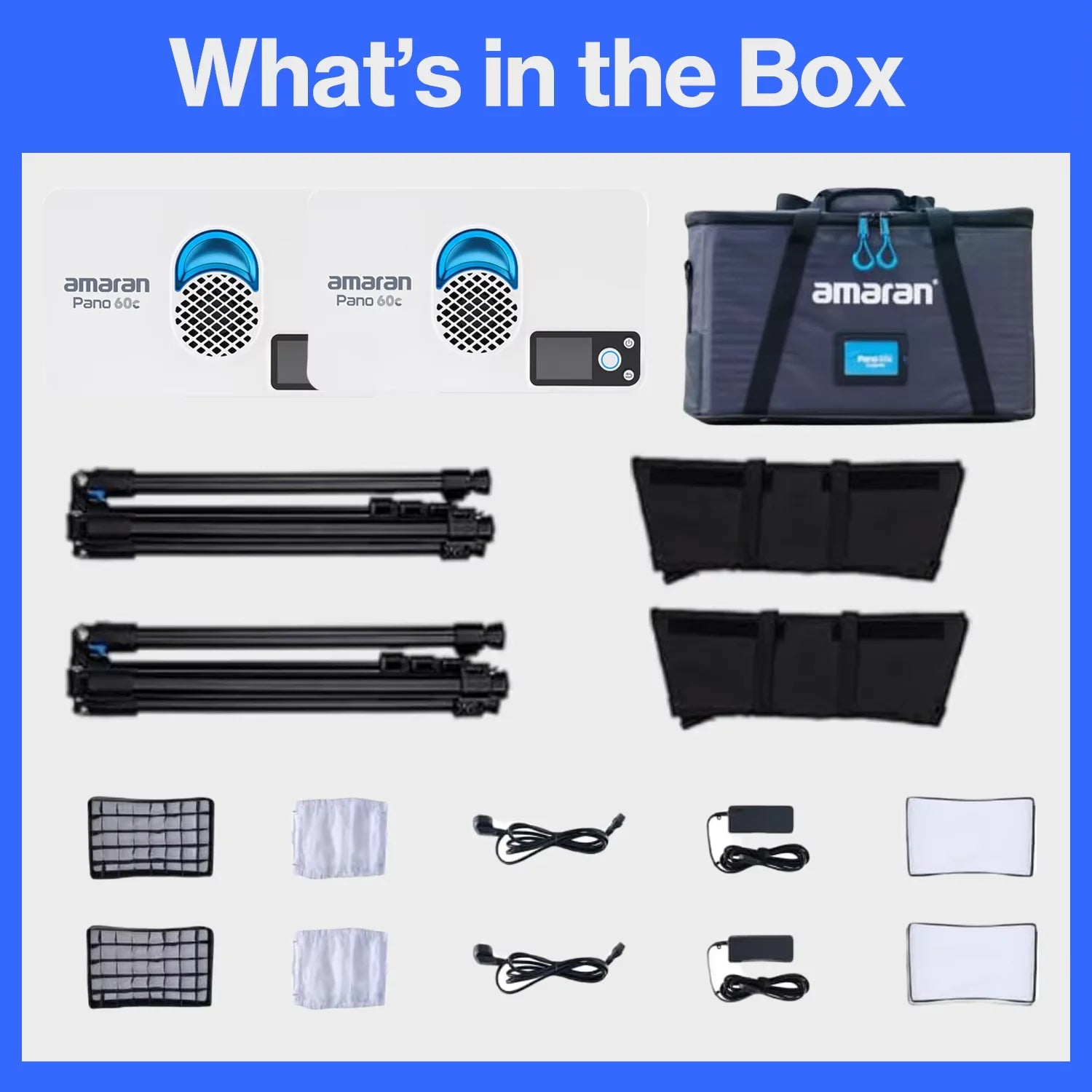 amaran Pano 60c 2-Light Kit Panel Lights 60W RGBWW LED Video Studio Light w/Light Stand for Video Recording Game Streaming