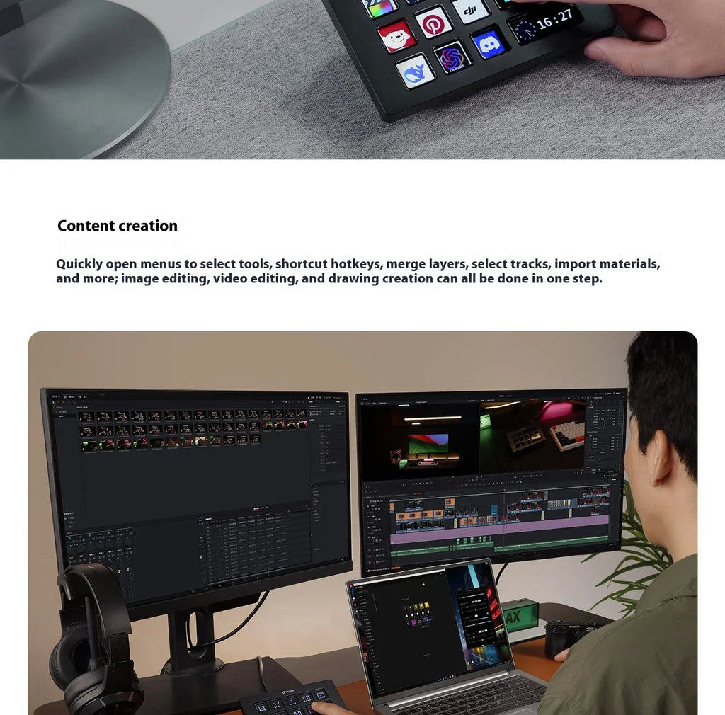 Ulanzi D200H Stream deck Production Console and Studio Controller 13 LCD Keys Streamdeck for Vlog Content Creation Video Editing