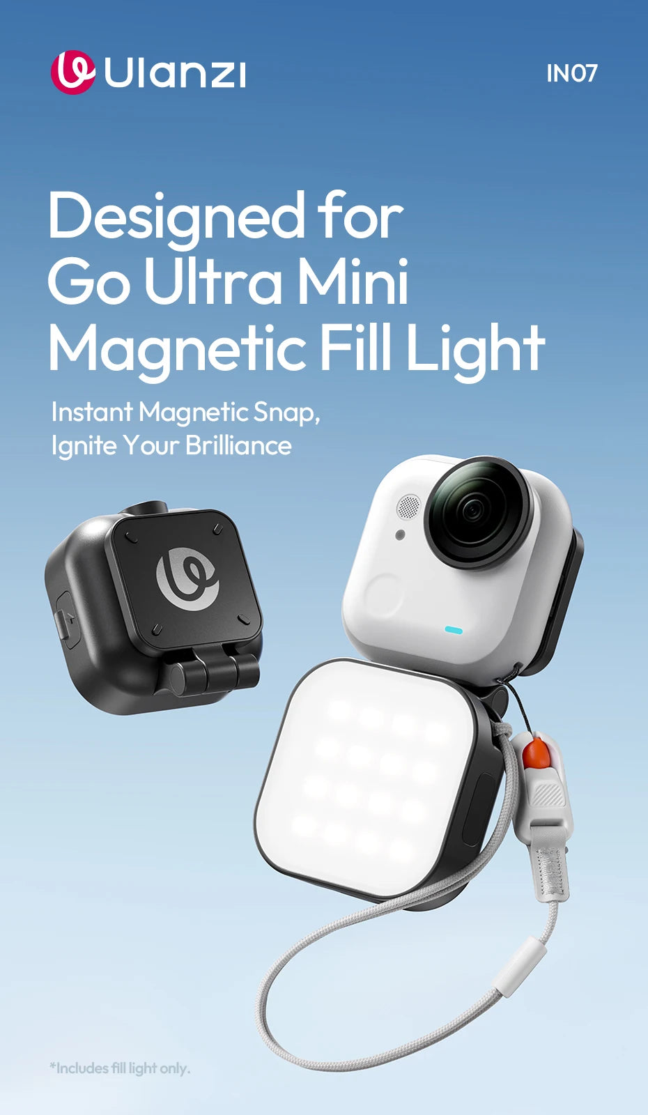 Ulanzi IN07 Mini Magnetic Fill Light for Insta360 Go Ultra Compatible with Go Ultra magnetic base for Vlog Street Photography