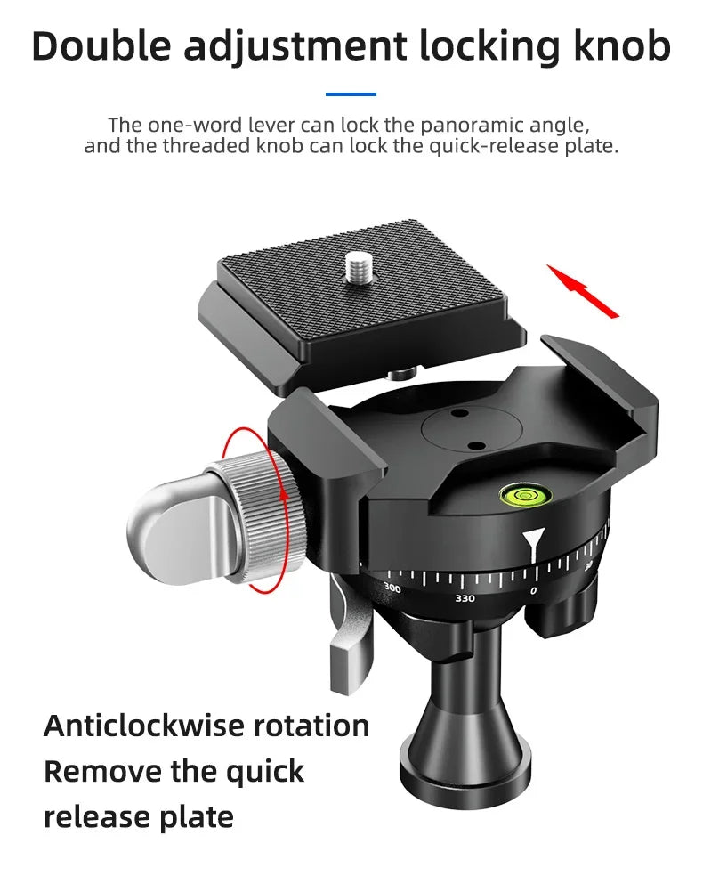 SLR camera panoramic spherical gimbal 360 degree rotating metal gimbal projector gimbal With quick release plate
