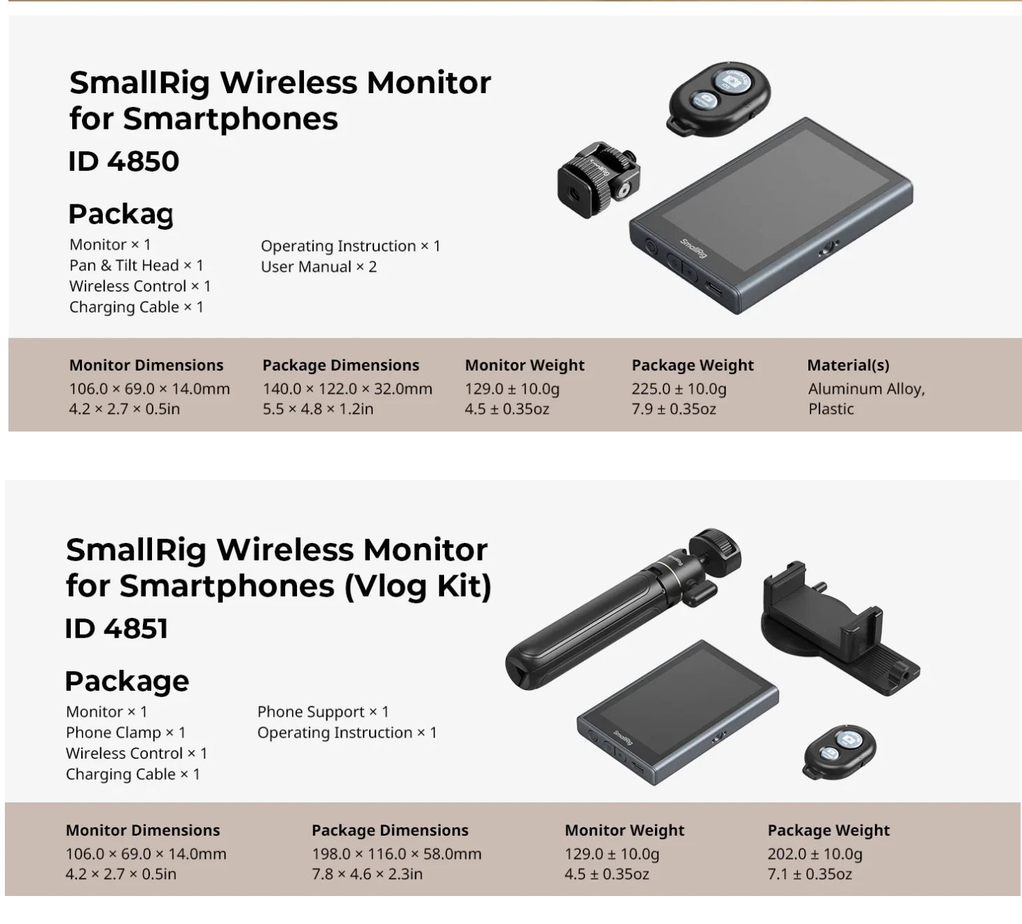 SmallRig Wireless Video Monitor Rear Camera 1080P 4K Wireless Screen Mirroring for Android IOS Phones Cameras 4851/4850