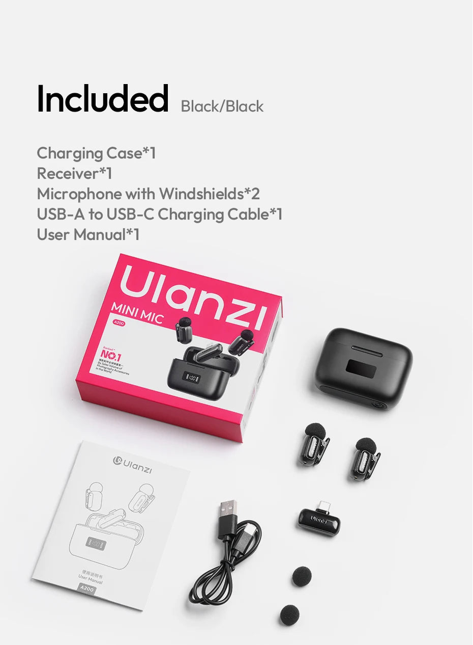 Ulanzi A200 Mini Mic Wireless Microphone Lavalier MIC Type-C for Smartphone for iPhone 17 16 15 for Live-streaming Vlog