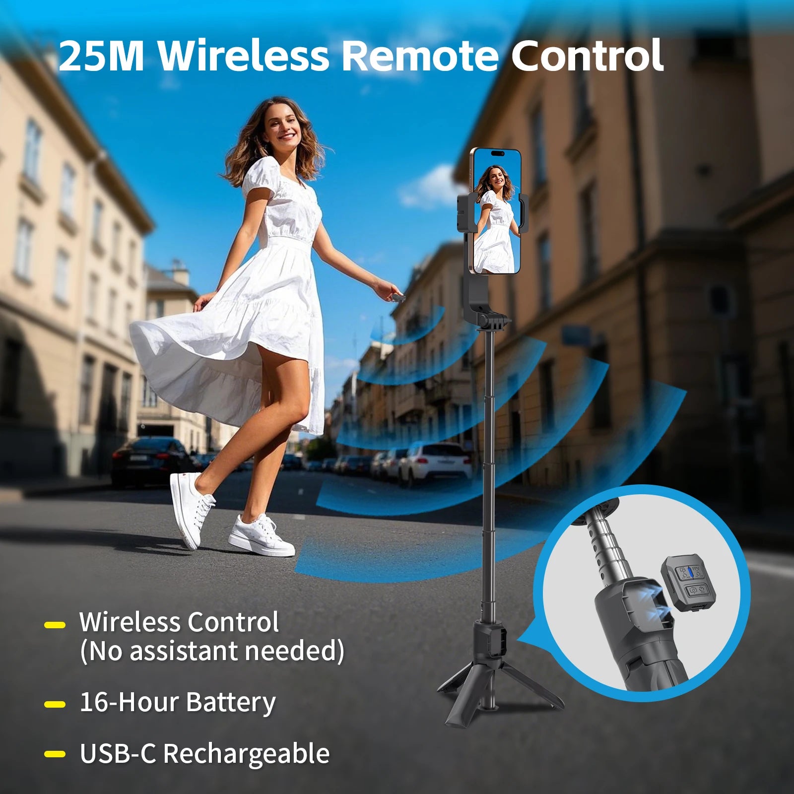 Gimbal Stabilizer Fill Light Selfie Stick Foldable Wireless Tripod with Bluetooth Shutter Monopod for IOS Android Live Streaming