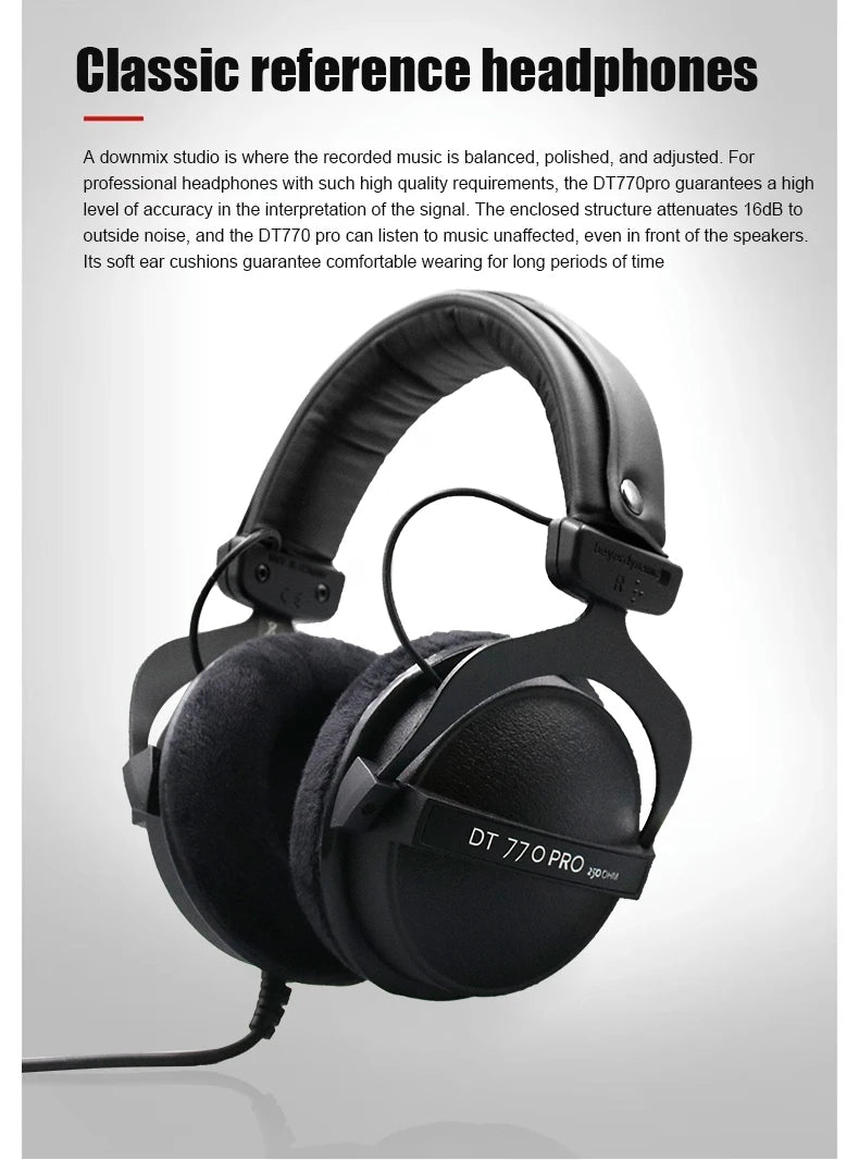 Hot Sale DT770 PRO Studio Dynamic Headphones Closed-Back 80/250 Ohm Professional Monitor Headset   for Recording/
