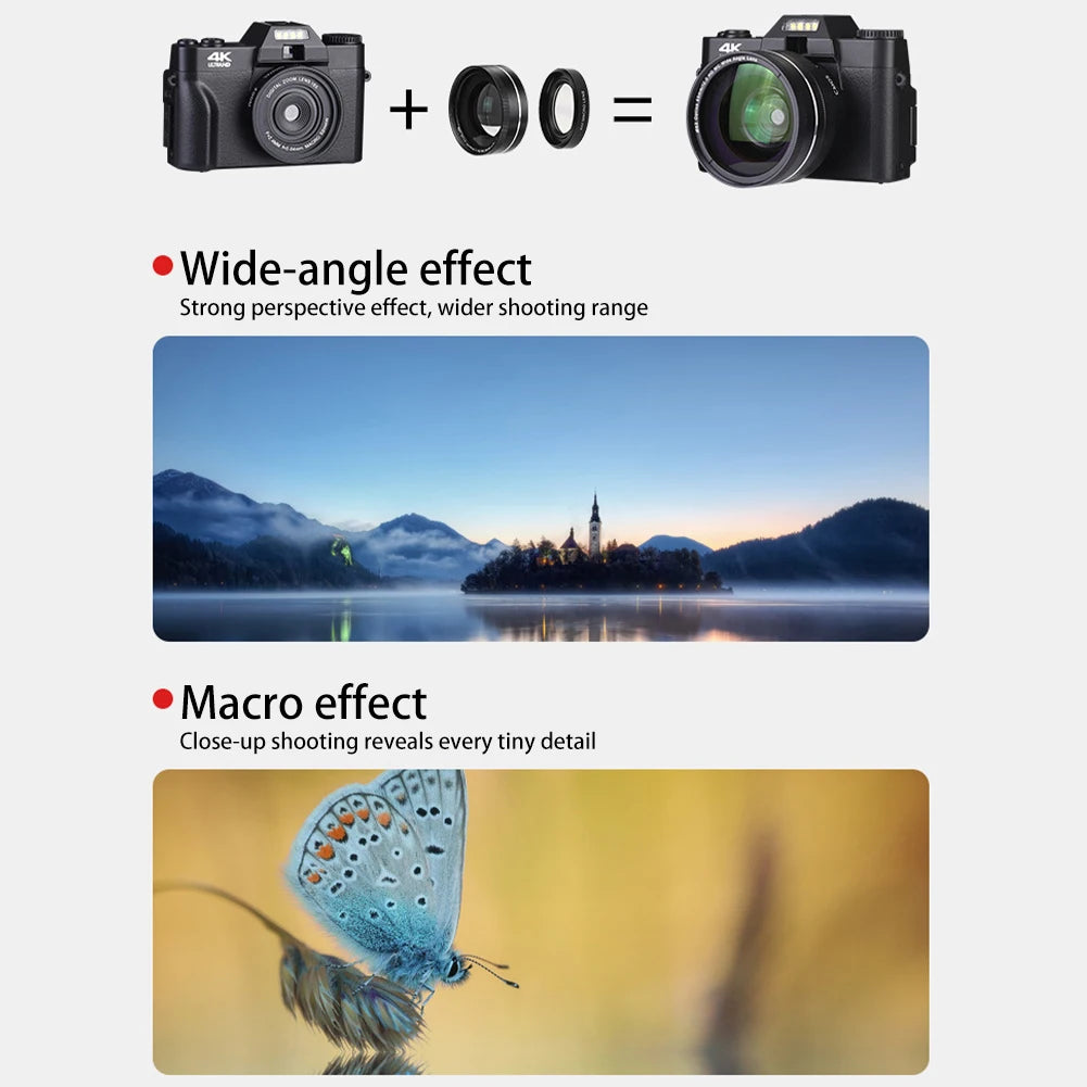 HD Digital Camera 4K 16X 48MP Zoom Vlogging Camera Flip Screen Wifi Recorder Lithium battery 1500MA HDMI-Compatible interface