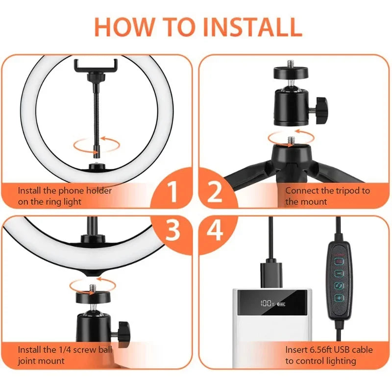 12 Inch LED Ring Light, Dimmable Photography Lighting Phone Camera Fill Light, USB Powered, Makeup Selfie Studio Light
