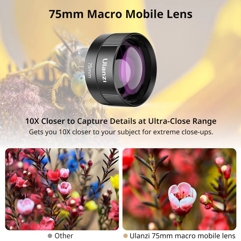 Ulanzi Mobile Lens 75mm Macro / 8mm Fisheye / 16mm Wide-Angle / 60mm Telephoto Lens Smartphone Shooting Photography Accessories