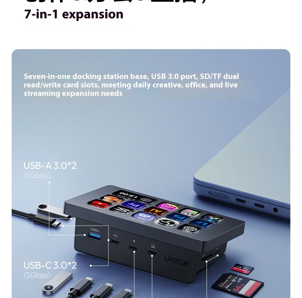 Ulanzi D200H Stream deck Production Console and Studio Controller 13 LCD Keys Streamdeck for Vlog Content Creation Video Editing
