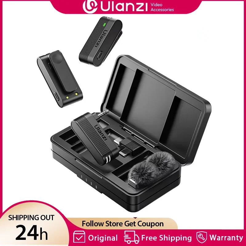 Ulanzi A100 Wireless Lavalier Microphone Professional 20M Audio Video Voice Recording Mic for iPhone 16 15 Android Phone Camera