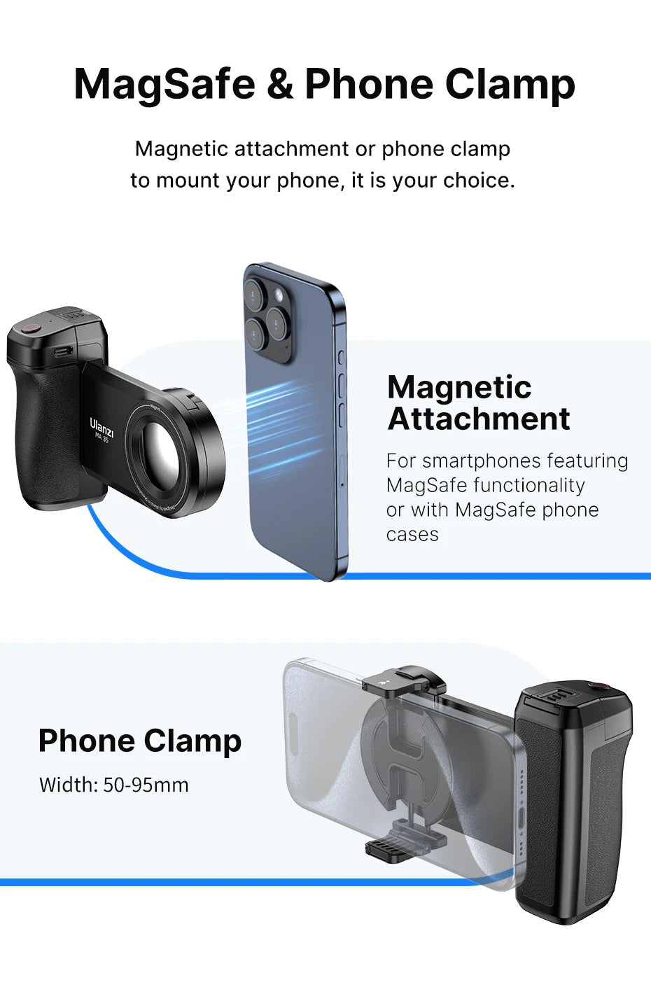 Ulanzi MA35 Phone Camera Grip Handle MagSafe Bluetooth Shutter Smartphone Selfie Stablizer Vertical Horizontal Shooting