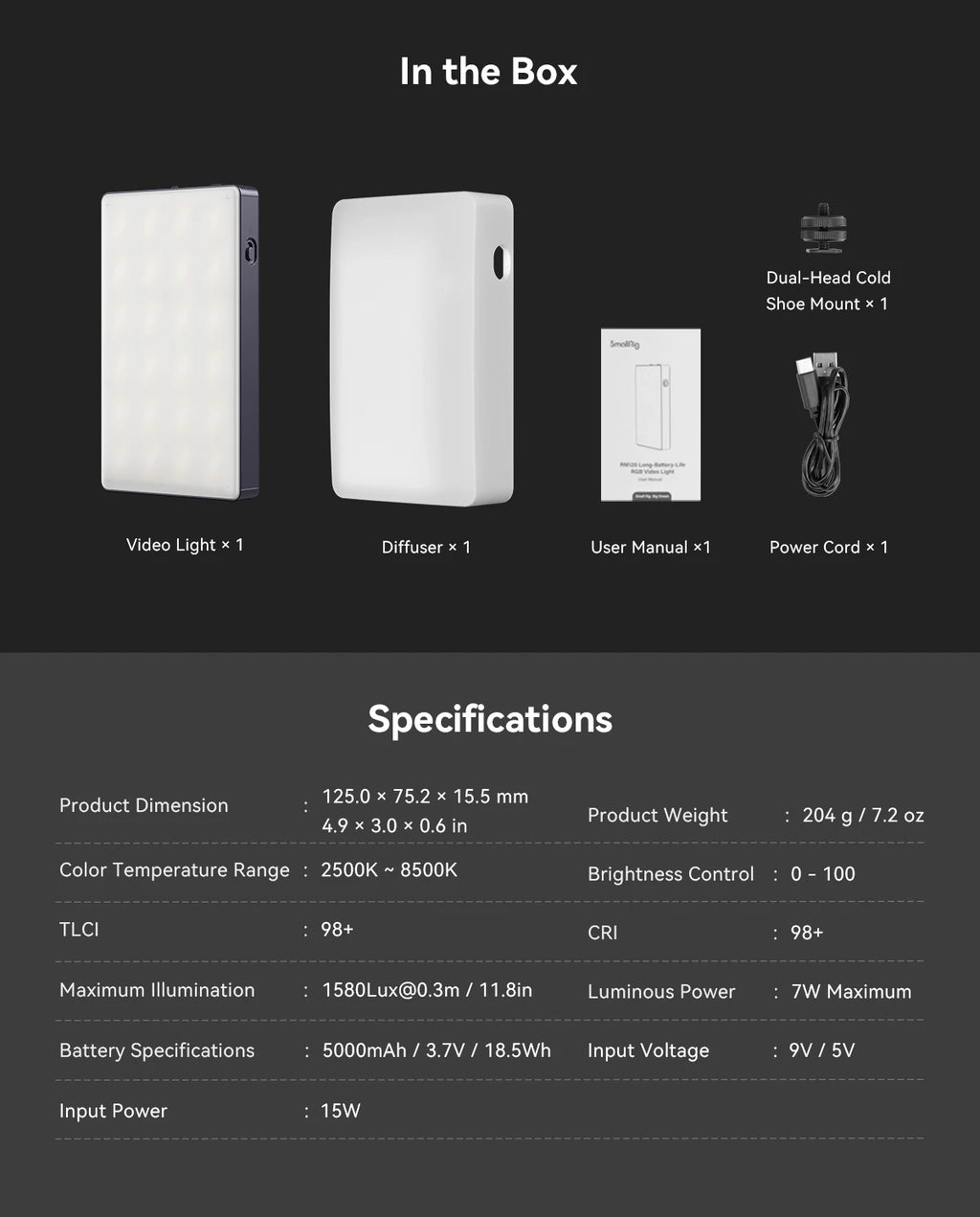 SmallRig RM120 RGB Video Light Portable Studio Photo Light Camera Light for Photography 2500K ~ 8500K 3808