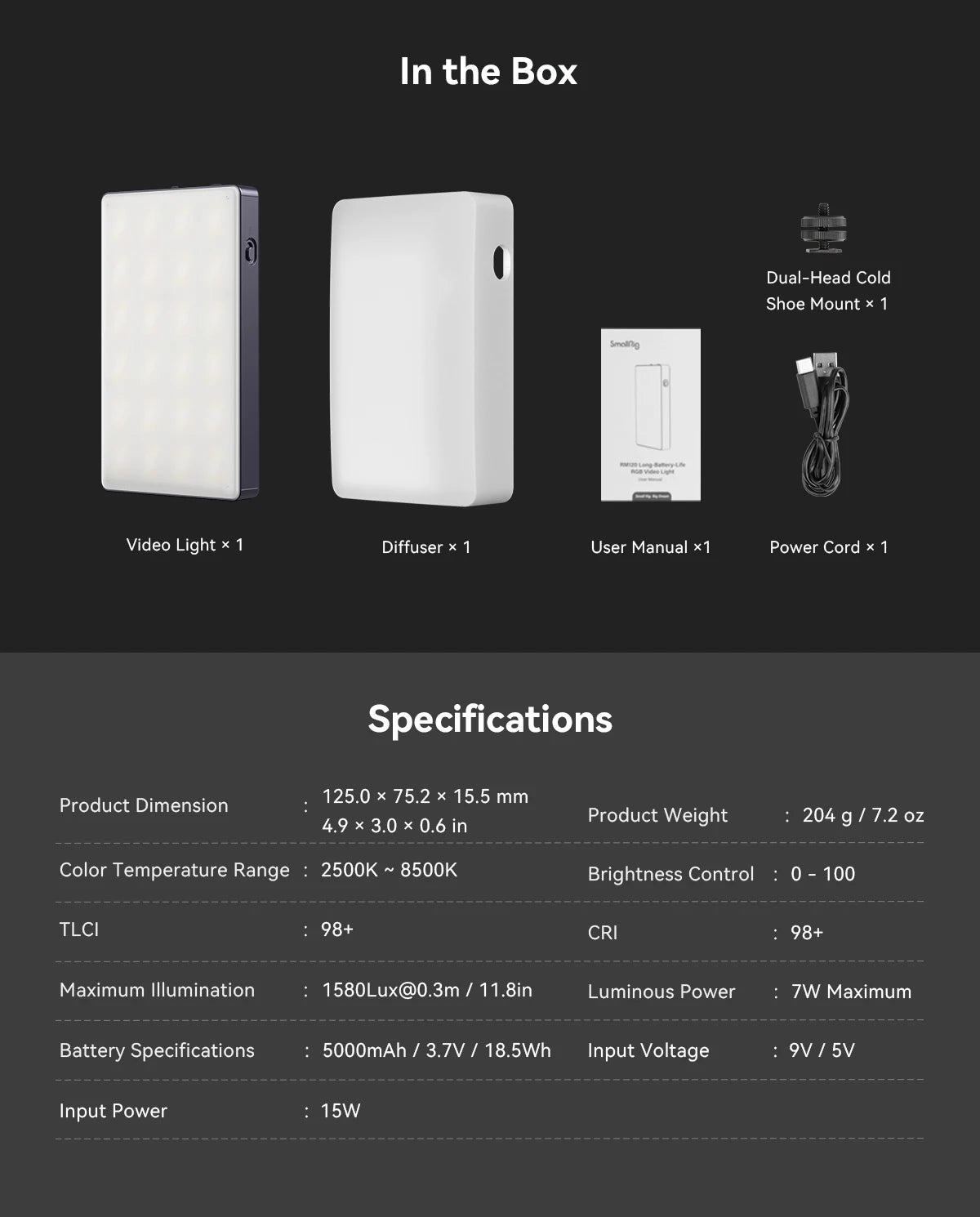 SmallRig RM120 RGB Video Light Portable Studio Photo Light Camera Light for Photography 2500K ~ 8500K 3808